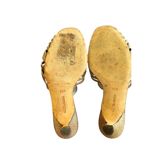 Manolo Blahnik Snakeprint  Bronze Kitten Heel Mules Size 5 - Picture 6 of 6